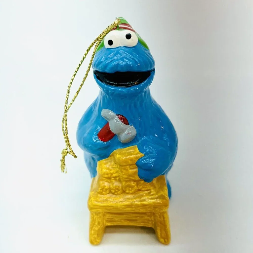 Vintage Christmas Ornament COOKIE MONSTER SESAME ST. MUPPETS Hand Painted Taiwan